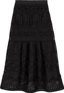 maje Embroidered basket-weave knit skirt