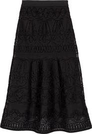 maje Embroidered basket-weave knit skirt