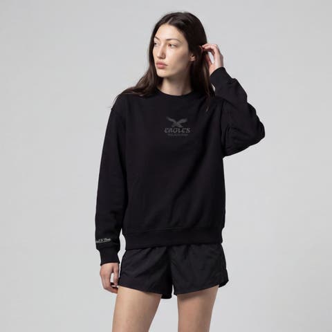 Women's Mitchell & Ness Black Philadelphia Eagles Core Essentials Micro Logo Fleece Sweatshirt