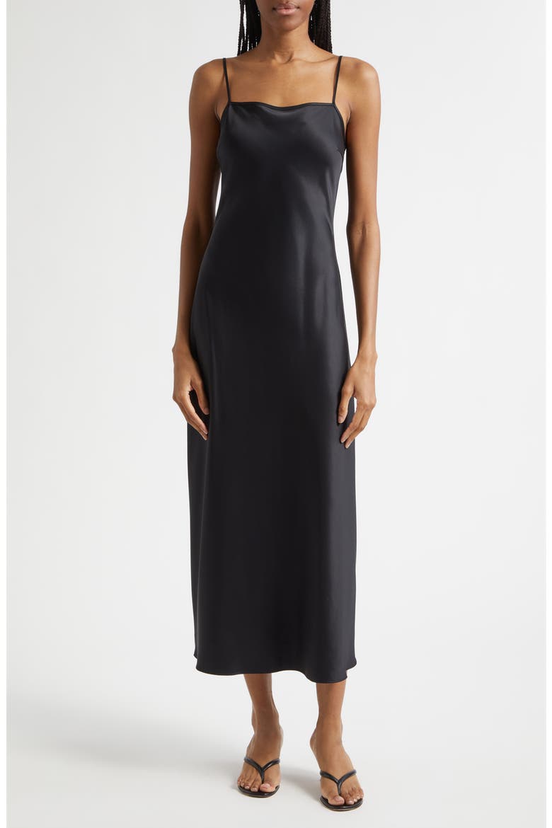 Lou Lou Satin Slipdress, Main, color, JET