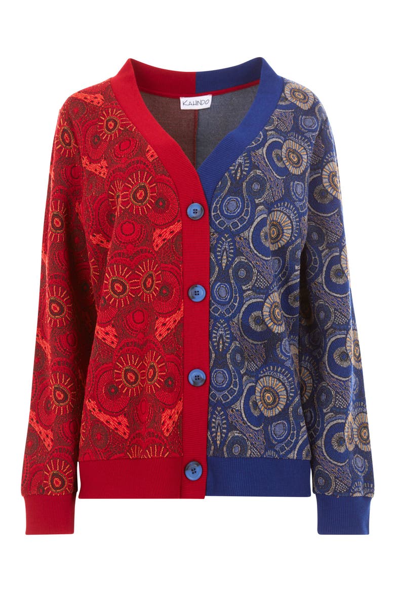 Windhoek Jacquard Two Tone Cardigan, Alternate, color, RED/ BLUE