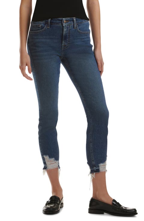 Frayed Release Hem Mid Rise Ankle Skinny Jeans (Brynn)