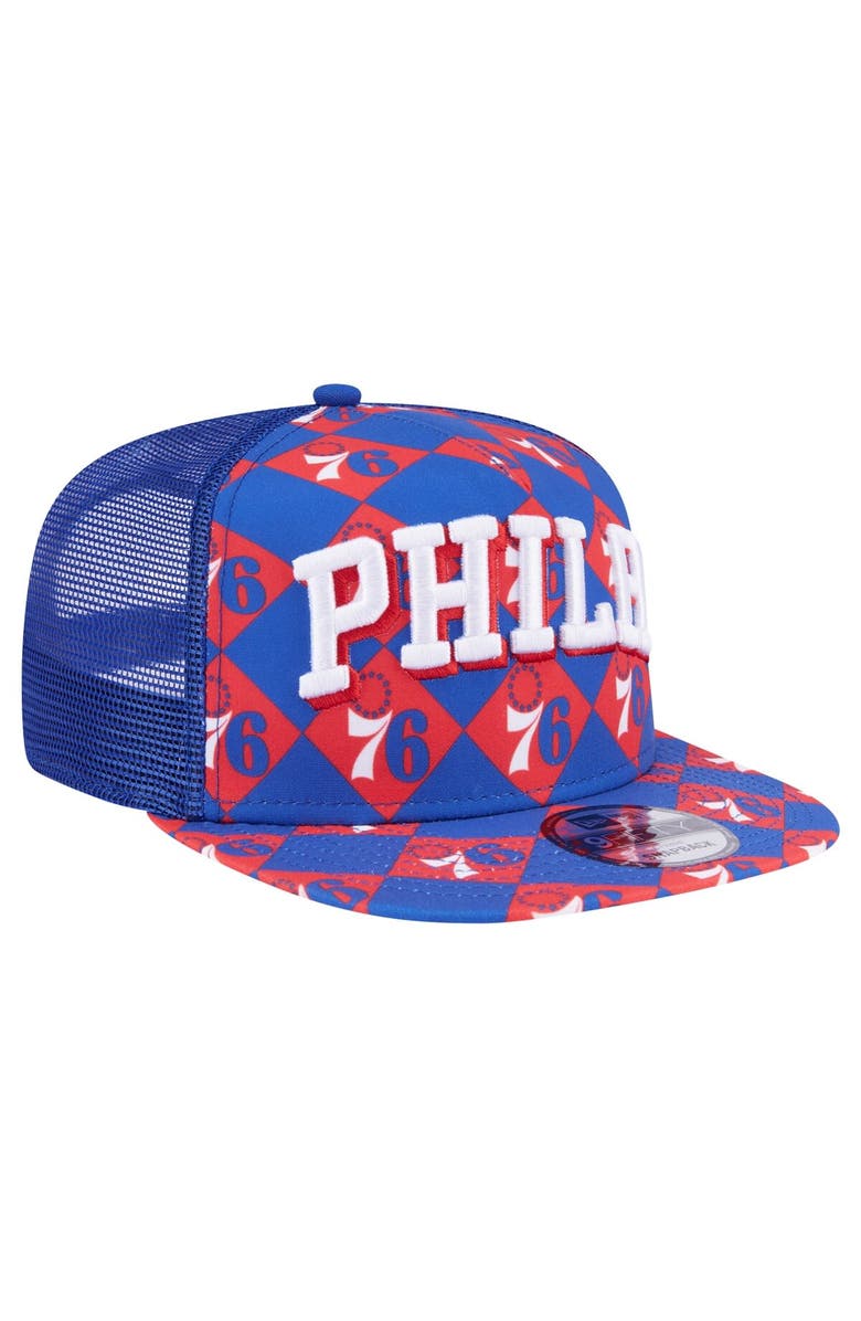 New Era Men's New Era Royal Philadelphia 76ers Seeing Diamonds A-Frame Trucker 9FIFTY Snapback Hat, Alternate, color, Royal