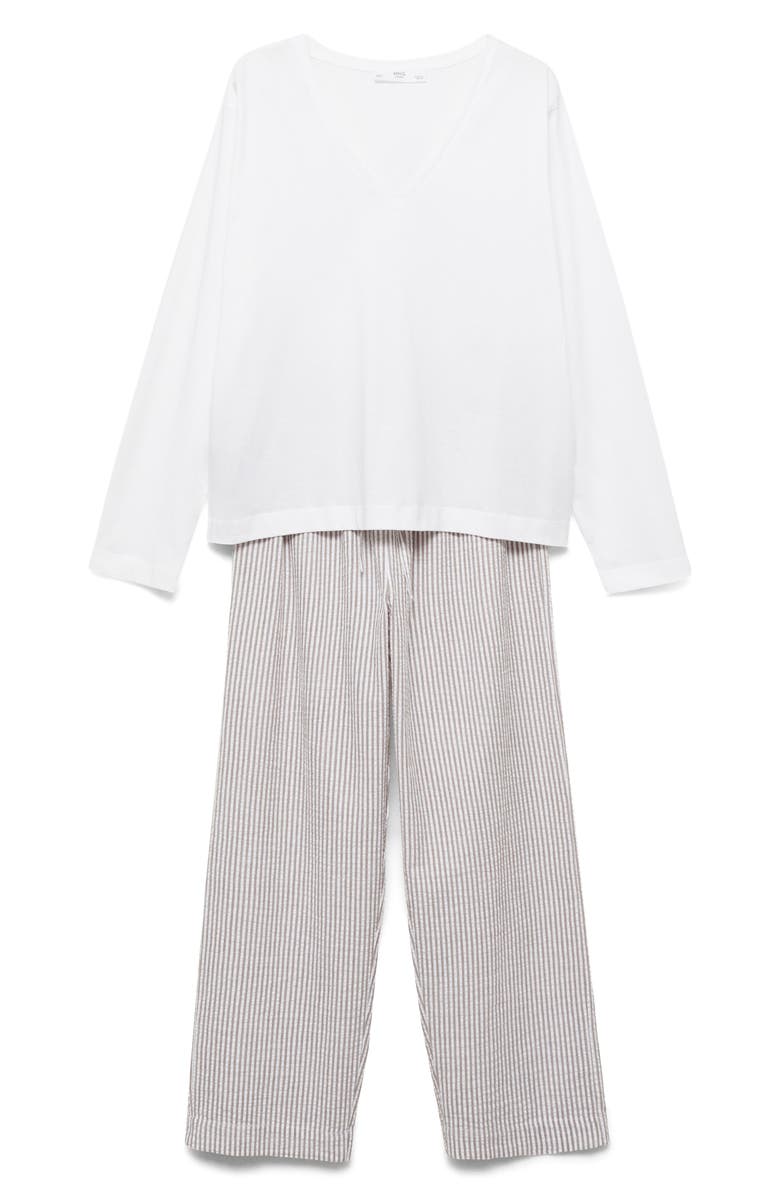 MANGO Stripe Cotton Seersucker Pajamas, Main, color, 