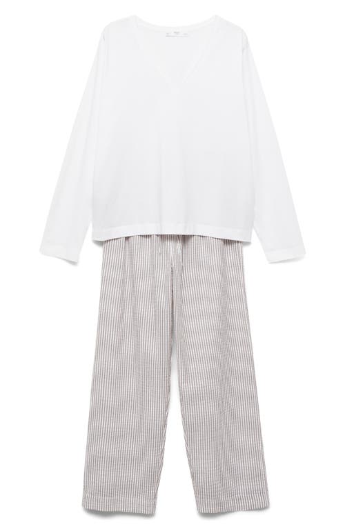 Mango Stripe Cotton Seersucker Pajamas In Medium Brown