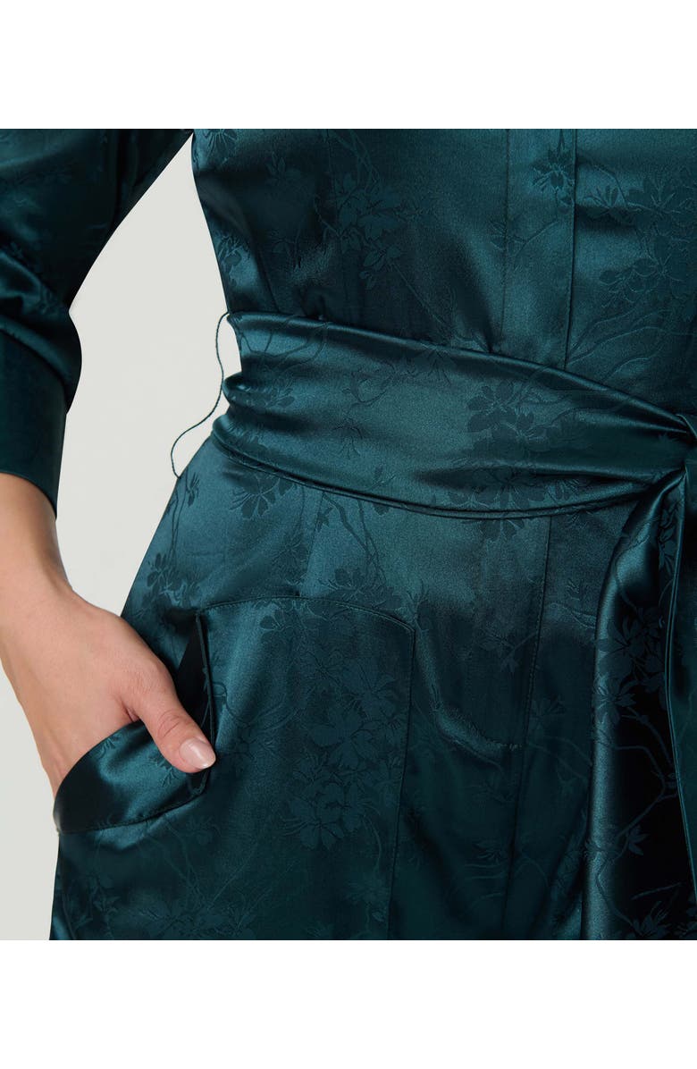 Unique Vintage 1970s Satin Flare Jumpsuit, Alternate, color, Teal Jacquard