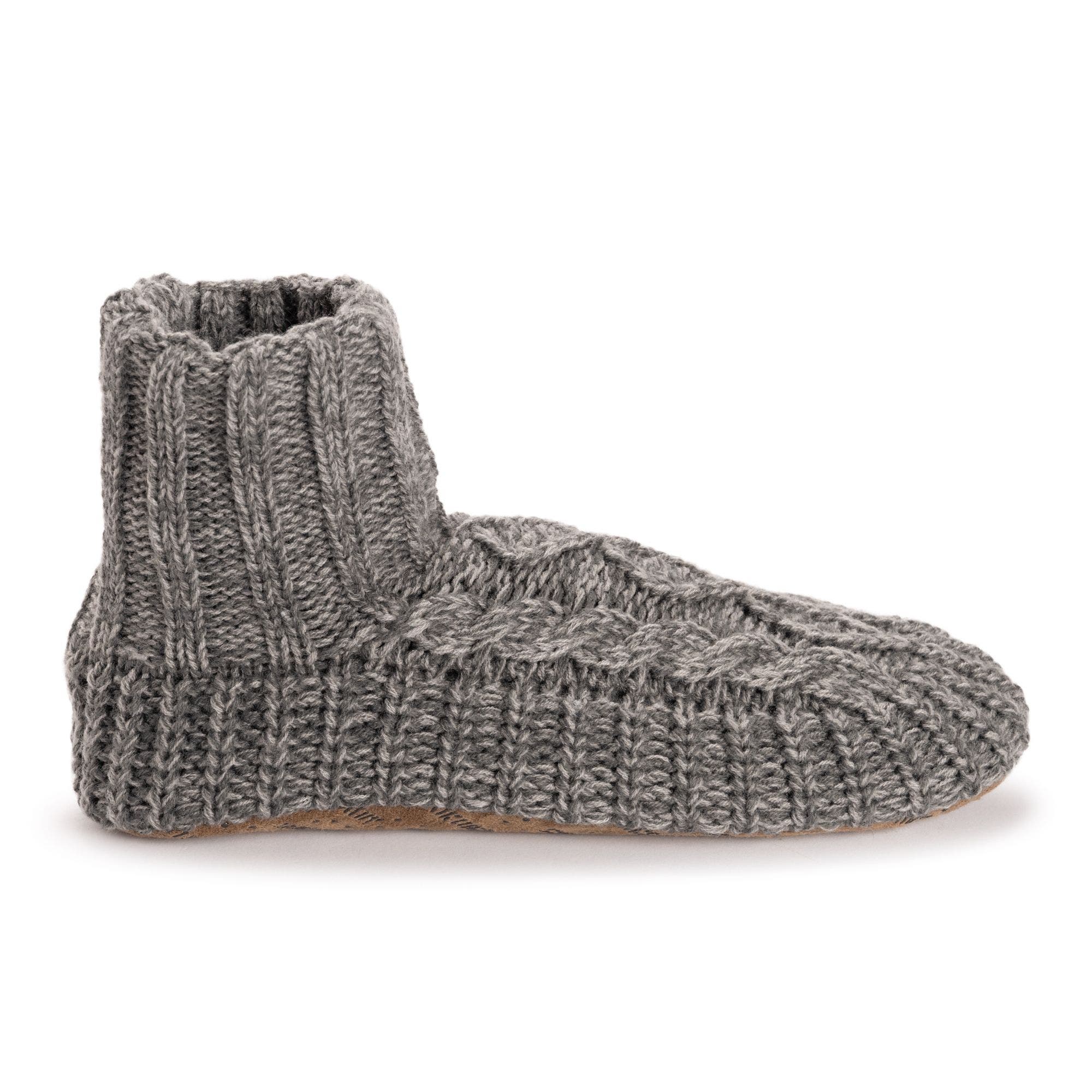Acrylic Cabled Bootie Slippers, Alternate, color, Grey