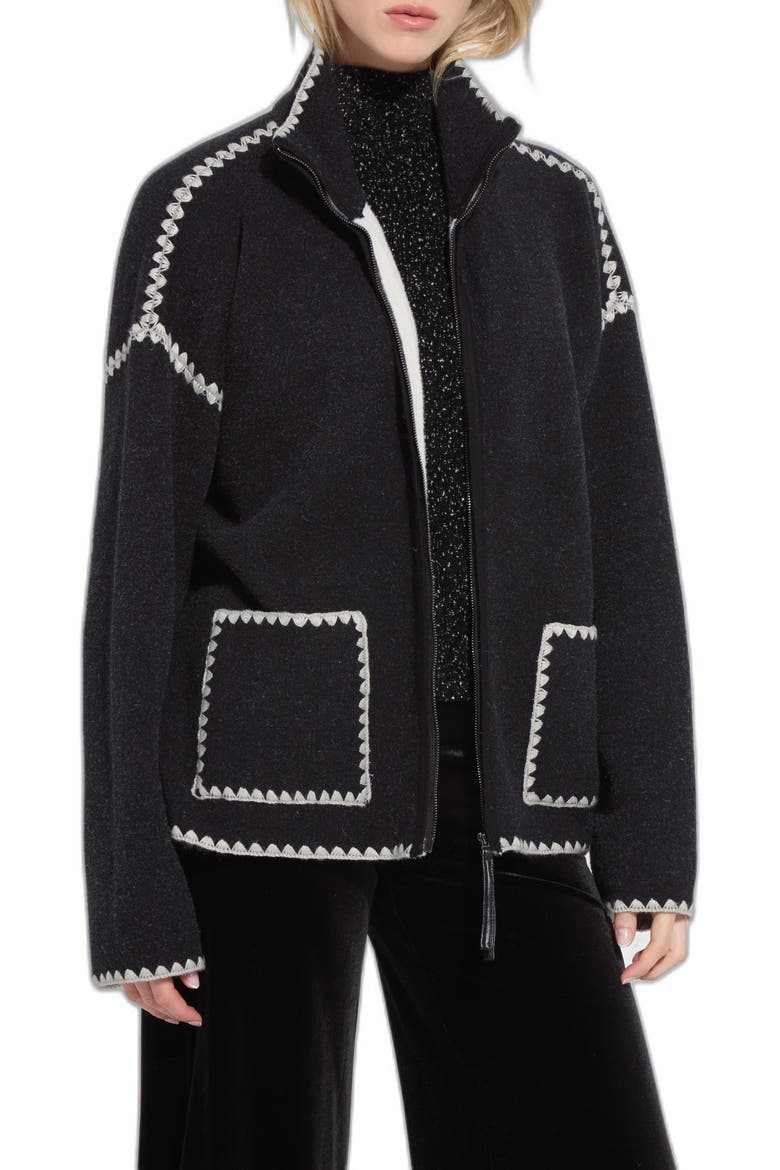 Colbie Blanket Stitch Sweater Coat, Main, color, BLACK