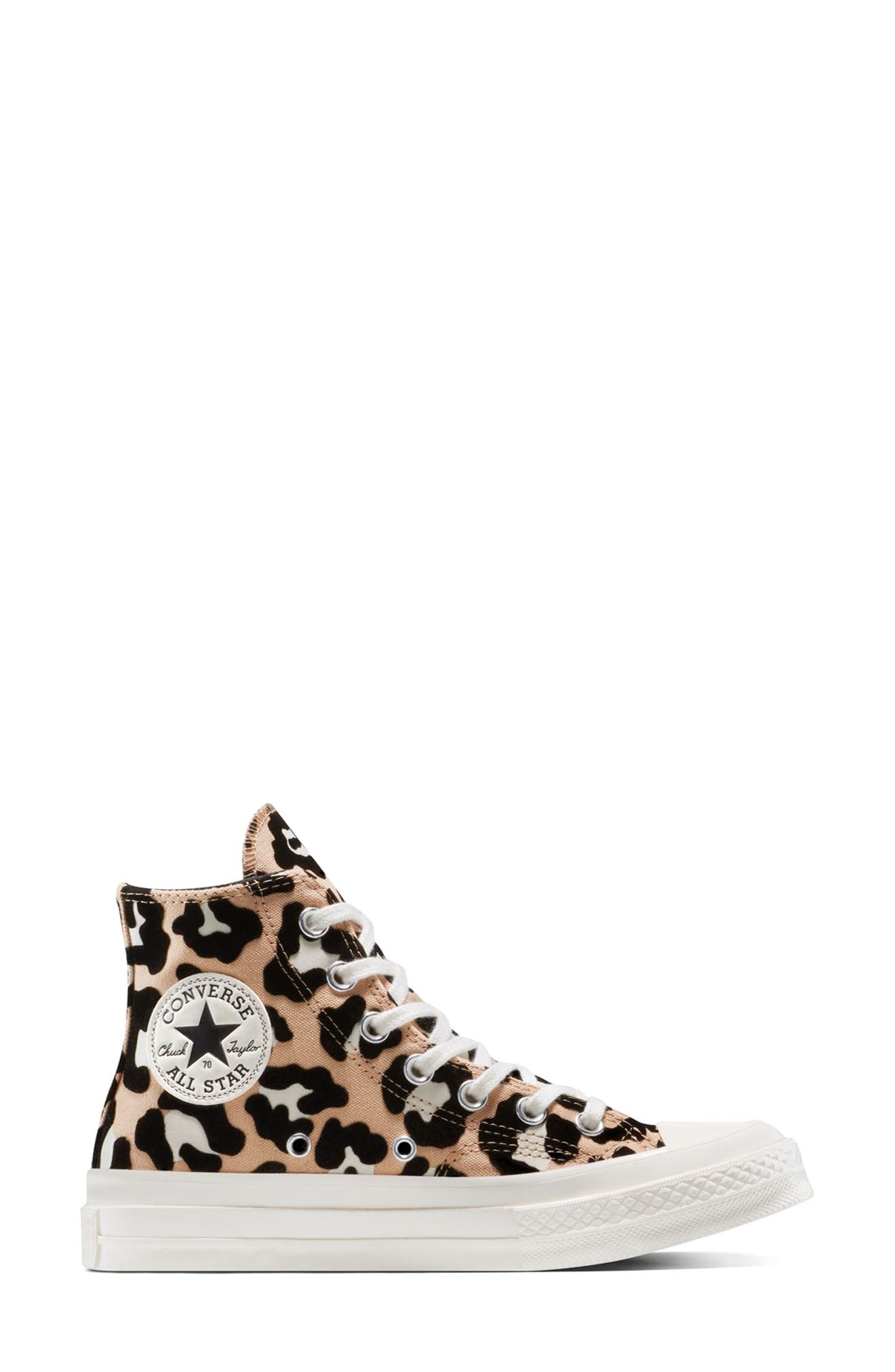 Converse Chuck 70 Flocked Leopard Print Canvas High Top Sneaker, Alternate, color, Black/ Coastal Dune/ Egret