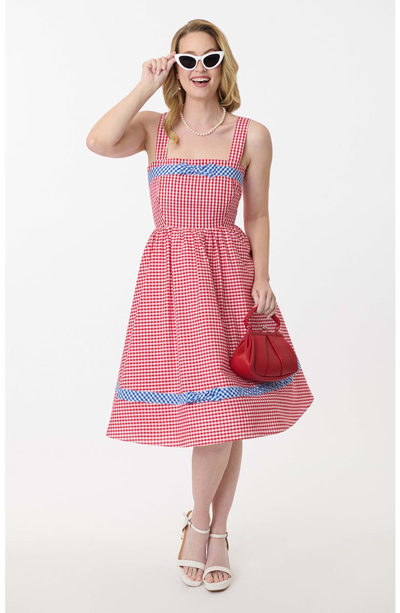 Unique Vintage 1960s Movie Date Swing Dress, Main, color, Red Gingham