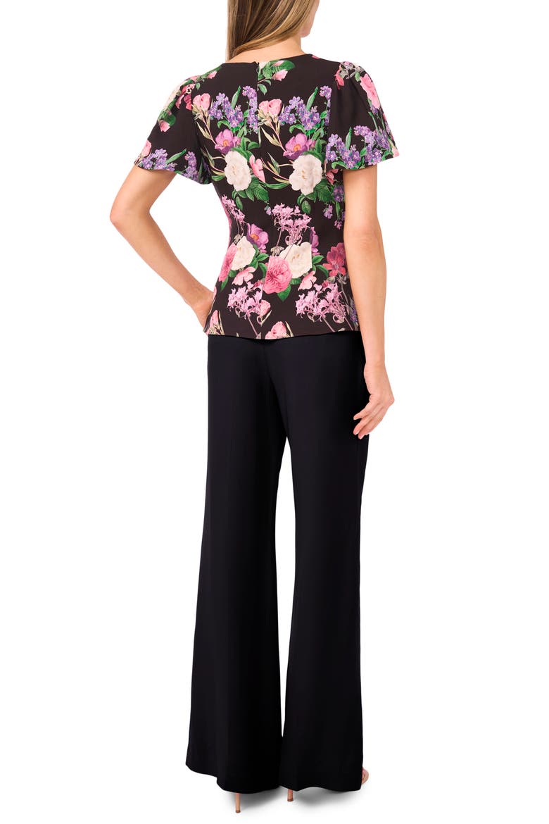 Lauren Floral Print Flutter Sleeve Top, Alternate, color, RICH BLACK