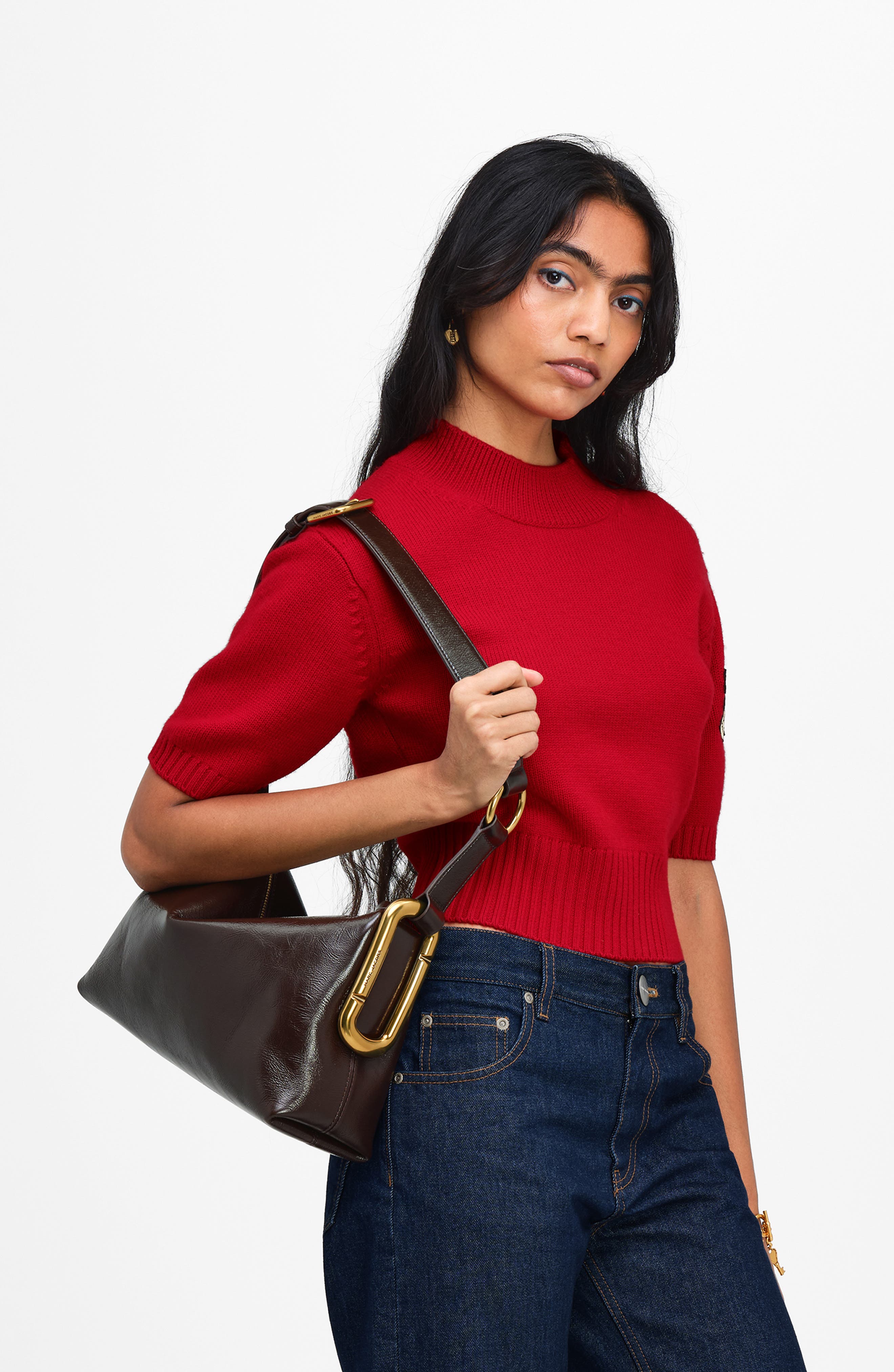 Scene Medium Crinkled Leather Shoulder Bag, Alternate, color, FONDANT
