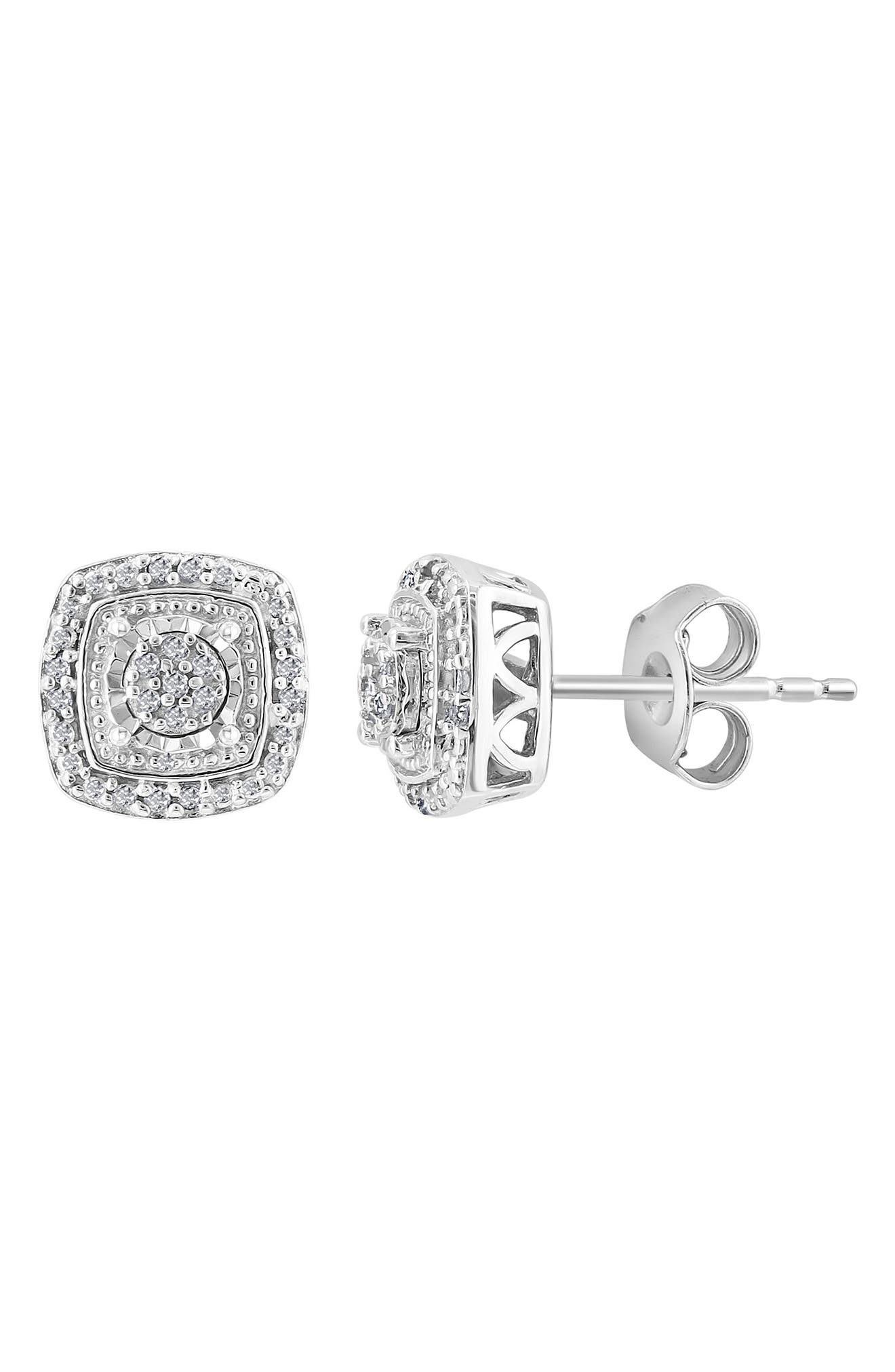 EFFY Sterling Silver Pavé Diamond Cushion Stud Earrings - 0.09 ctw