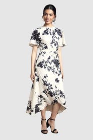 Wallis Floral Jacquard Cape Sleeve Midi Dress