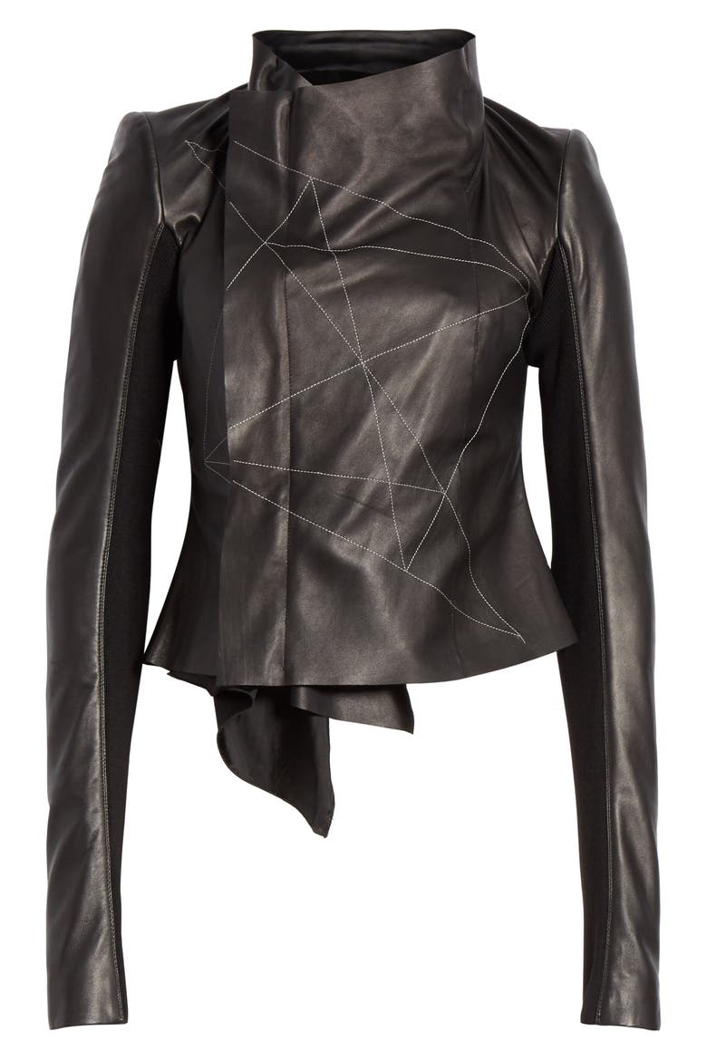 Embroidered Leather Biker Jacket, Alternate, color, BLACK PEARL