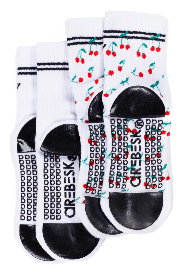 Classic Crew Assorted 2-Pack No-Slip Grip Socks, Alternate, color, WHITE/ CHERRY