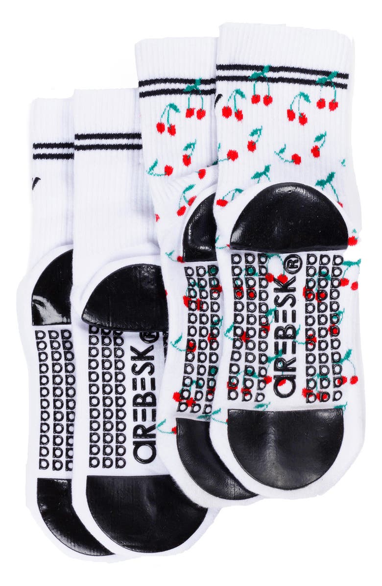 Arebesk Classic Crew Assorted 2-Pack No-Slip Grip Socks, Alternate, color, White/ Cherry
