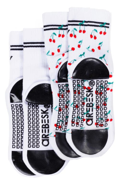 Arebesk Classic Crew Assorted 2-pack No-slip Grip Socks In White/cherry