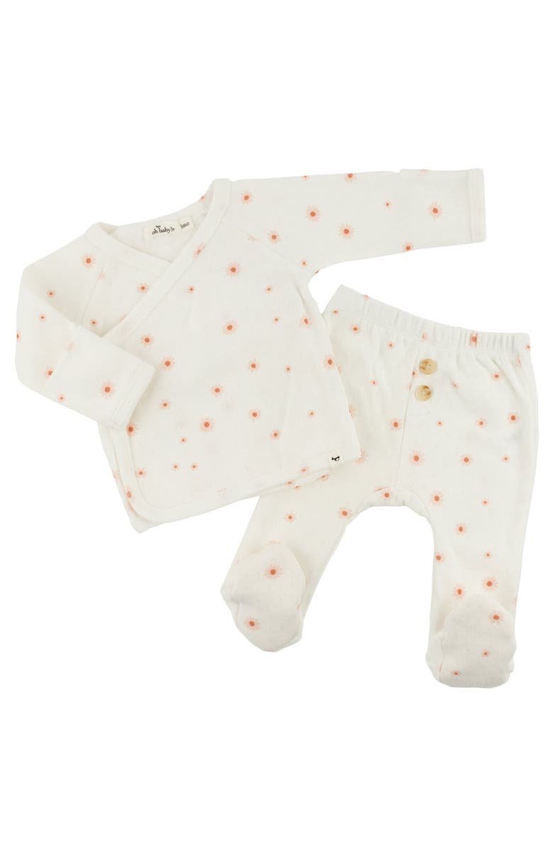 oh baby! Twinkle Mini Daisies Pointelle Kimono Set, Alternate, color, Snow