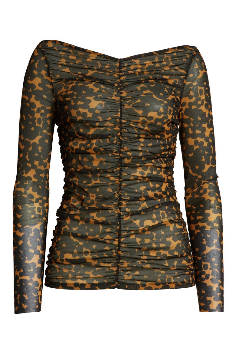 Cristina Martinez Ruched Print Top, Alternate, color, BROWN BLOOM SMUDGE