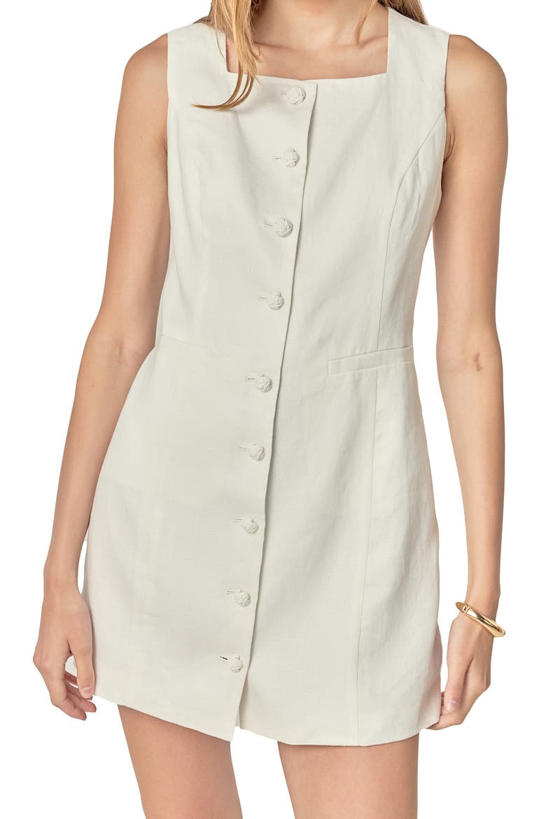 Sleeveless Linen Button-Up Minidress, Alternate, color, WHITE