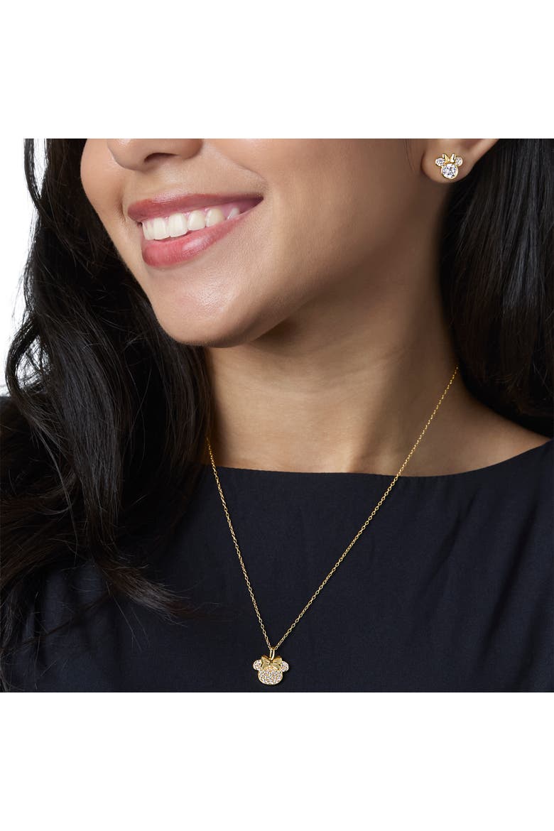 Minnie Mouse Necklace for Women 18" Official License, Cubic Zirconia, Alternate, color, Metallic Gold