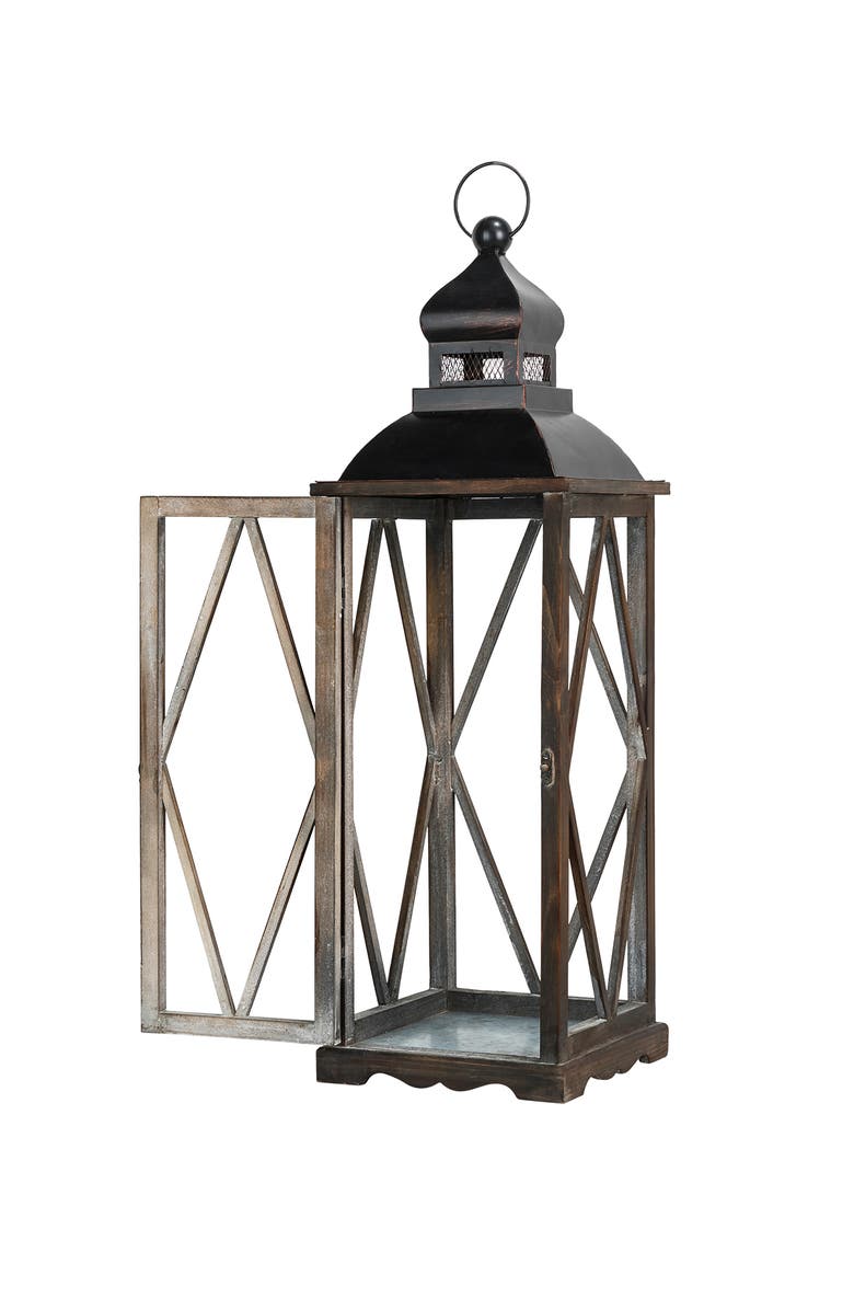 Glitzhome Set of 2 Oversize Farmhouse Hanging Candle Holders Decorative Floor Lanterns, Alternate, color, Black