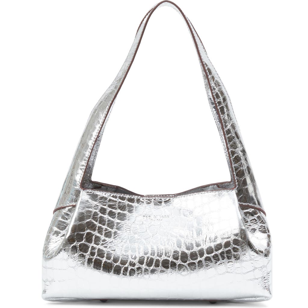 Rag & Bone Slade Croc Embossed Metallic Leather Shoulder Bag In Silver