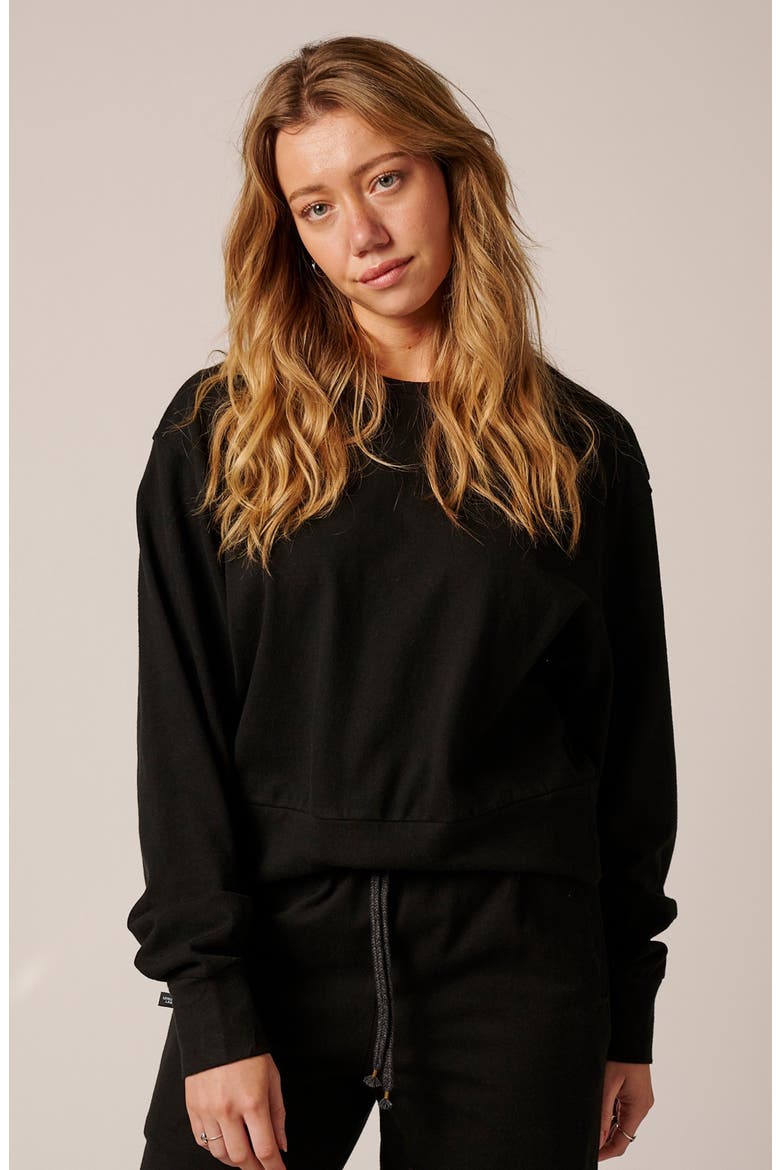 Womens Cotton Lounge Crew, Alternate, color, Onyx