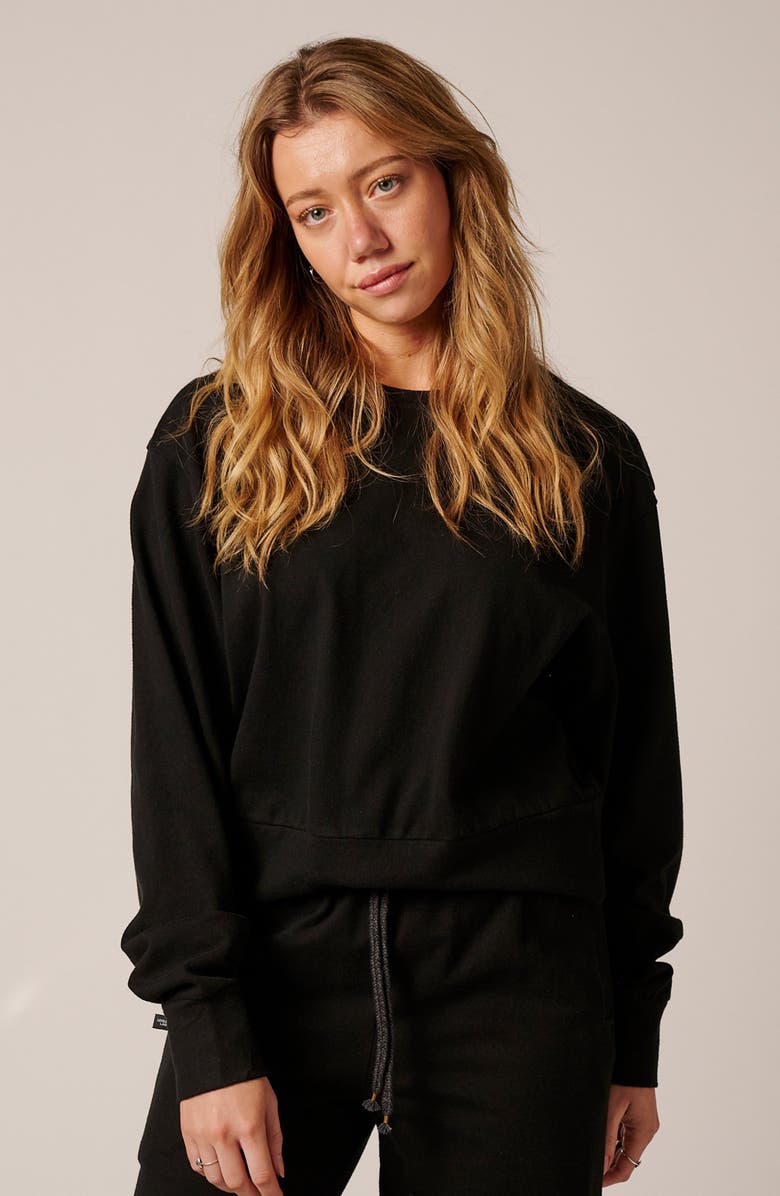 LEISURE LAB Womens Cotton Lounge Crew, Alternate, color, Onyx