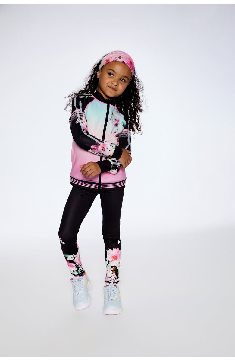Deux par Deux Little Girl's Athletic Jacket Gradient Pink Printed Big Flowers, Alternate, color, 