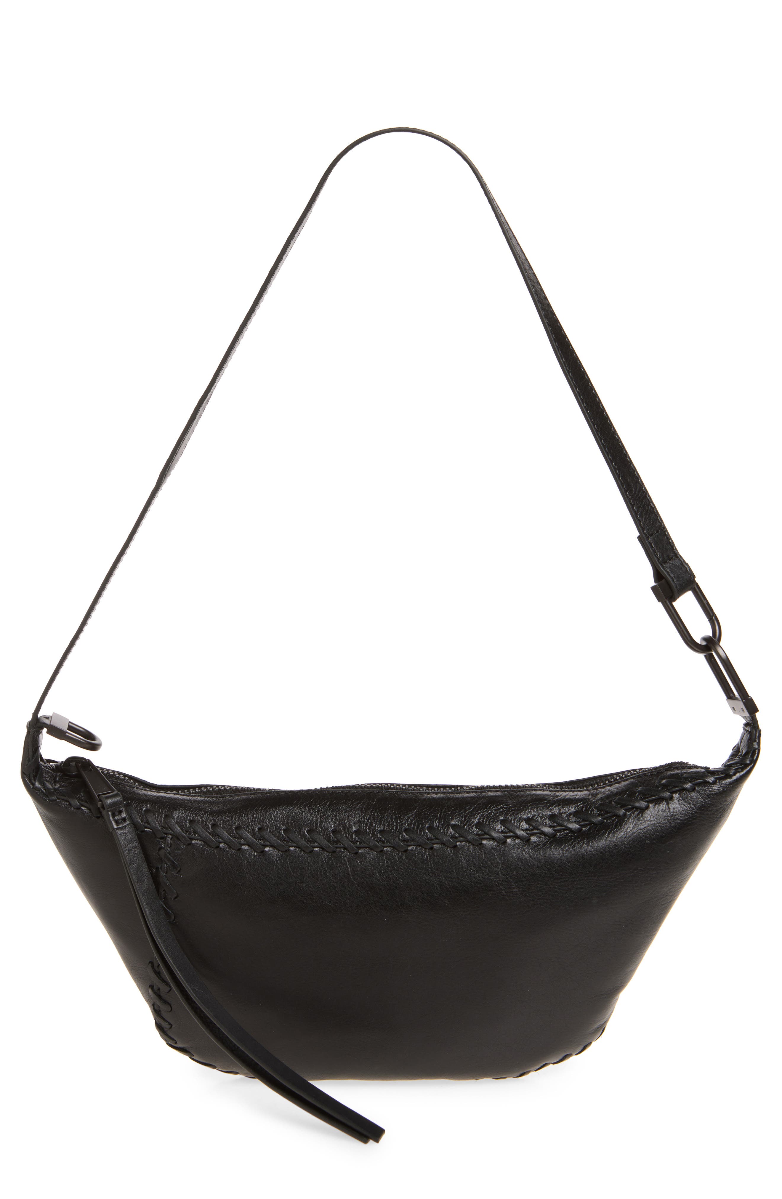 Esme Micro Whipstitch Leather Handbag, Main, color, BLACK