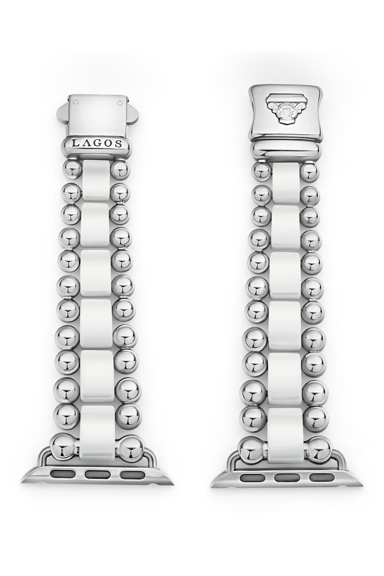 Smart Caviar White Ceramic & Stainless Steel 20mm Apple Watch® Watchband, Main, color, SILVER/WHITE