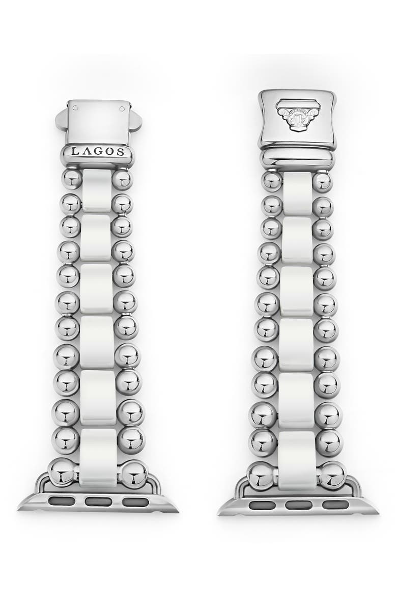 LAGOS Smart Caviar White Ceramic & Stainless Steel 20mm Apple Watch<sup>®</sup> Watchband, Main, color, Silver/White