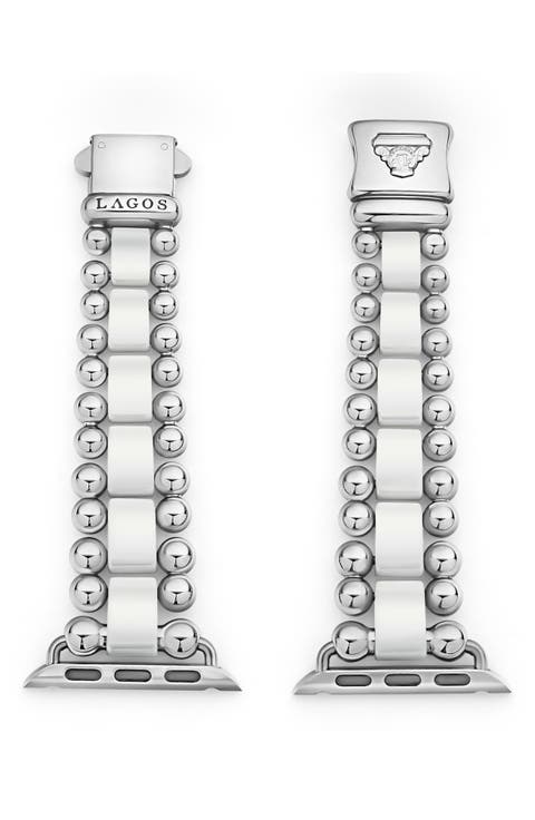 Smart Caviar White Ceramic & Stainless Steel 20mm Apple Watch® Watchband