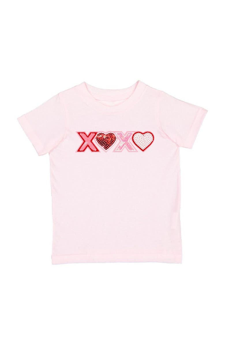 Sweet Wink Hugs And Kisses Sequin Patch Valentine
s Day Short Sleeve T-Shirt, Main, color, 
