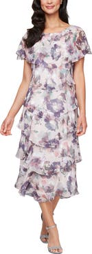 SL FASHIONS Metallic Floral Tiered Ruffle Cocktail Dress