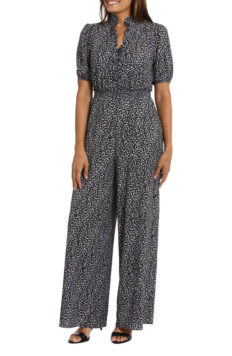 London Times Puff Sleeve Front Zip Jumpsuit, Alternate, color,