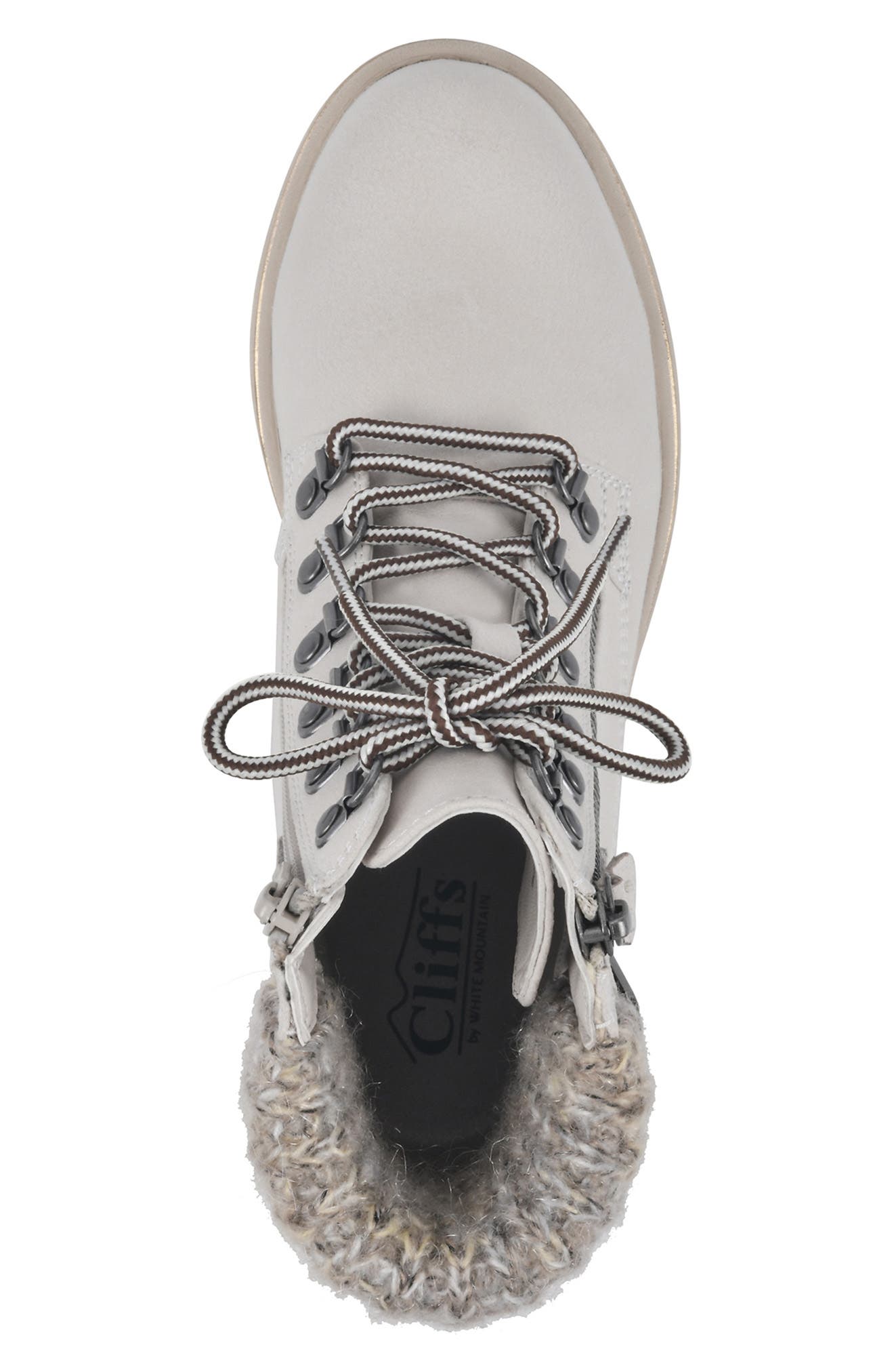Hearty Knit Collar Lace-Up Boot, Alternate, color, WINTER WHITE/ FABRIC/ SWEATER