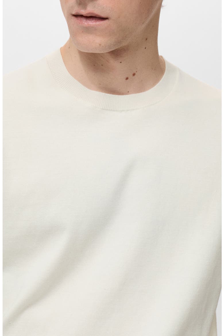 Short Sleeve Cotton Crewneck Sweater, Alternate, color, OFF WHITE