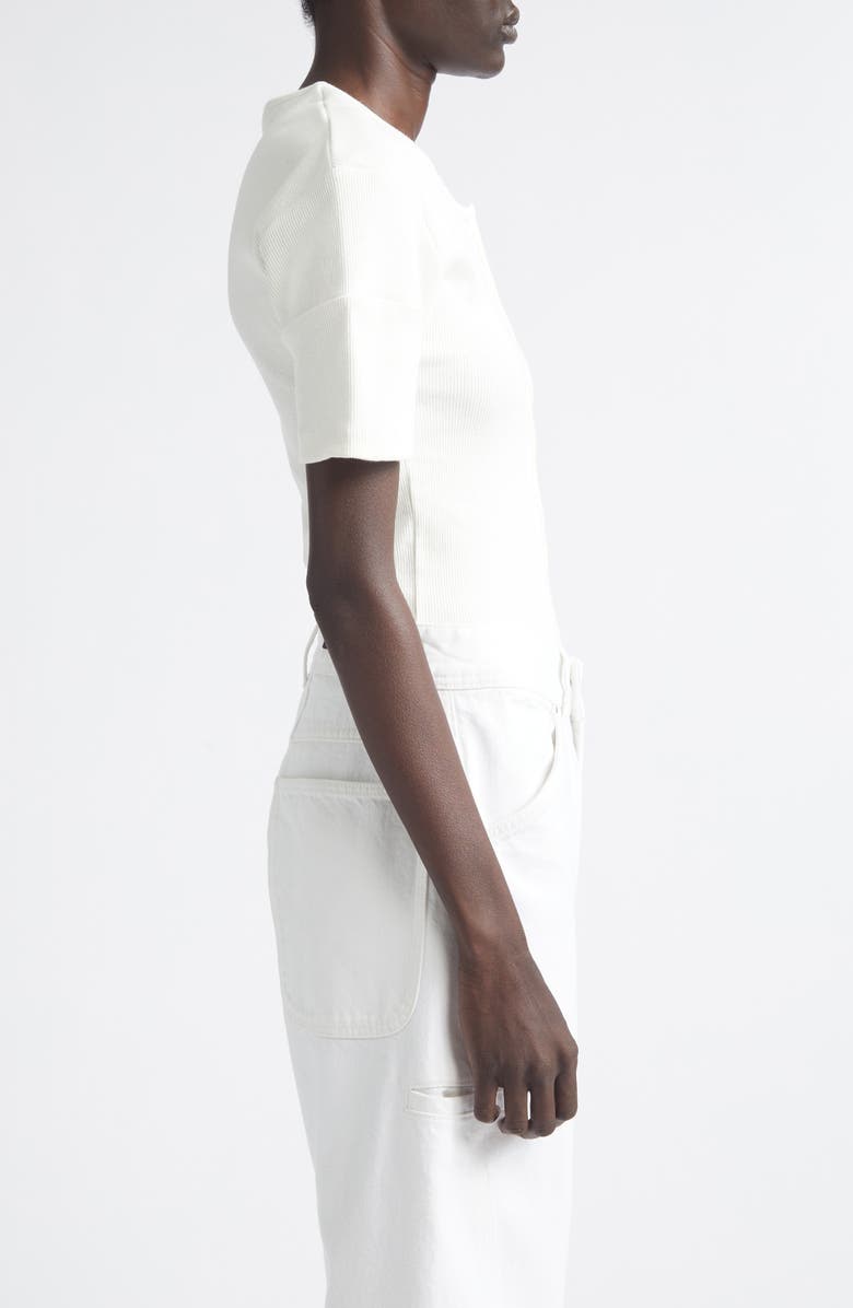 Lemaire Fitted Cotton & Linen Blend Rib Henley, Alternate, color, Milk