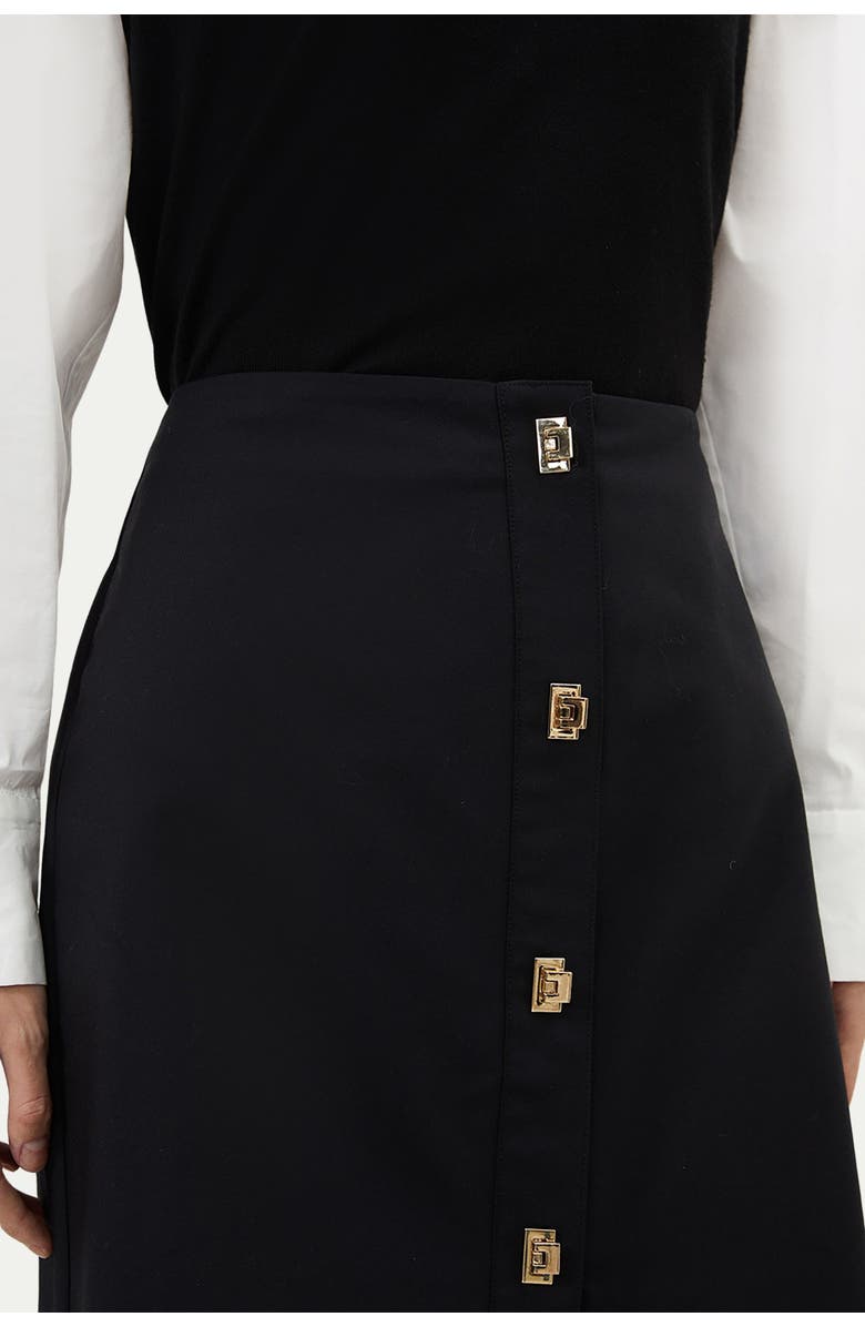 Karen Millen Techno Cotton Gold Clasp Skirt, Alternate, color, Black