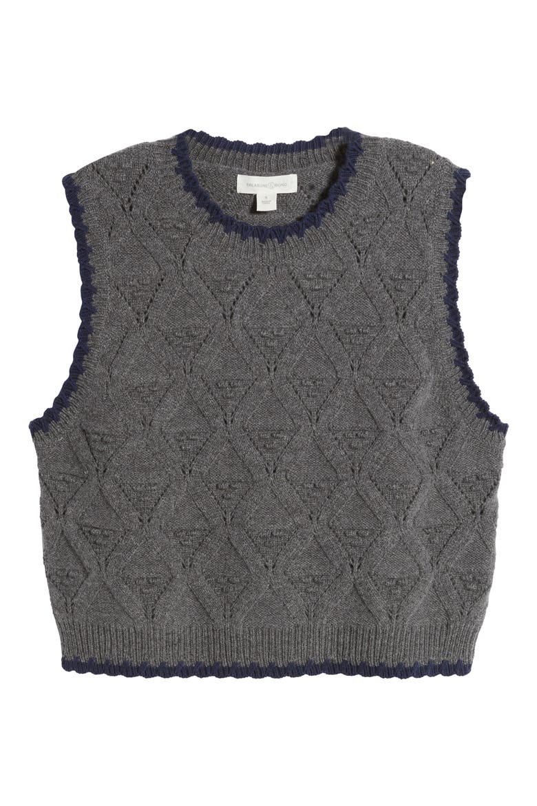 Merino Wool & Cotton Pointelle Sweater Vest, Alternate, color, GREY CHARCOAL- NAVY COMBO