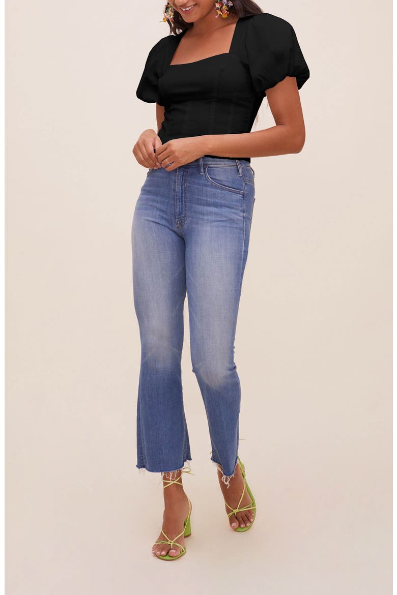 Tanya Puff Sleeve Crop Top, Alternate, color, BLACK