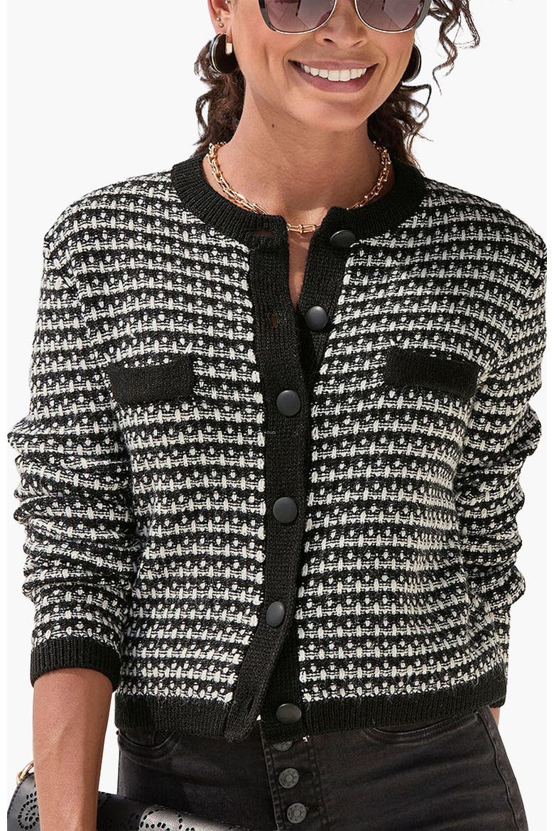 Tweed Look Cardigan, Main, color, Black & White