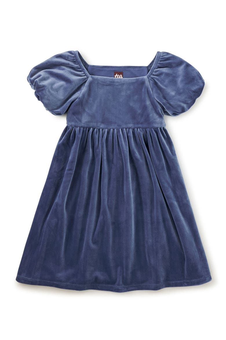 Puff Shoulder Velour Dress, Main, color, NAVAL BLUE