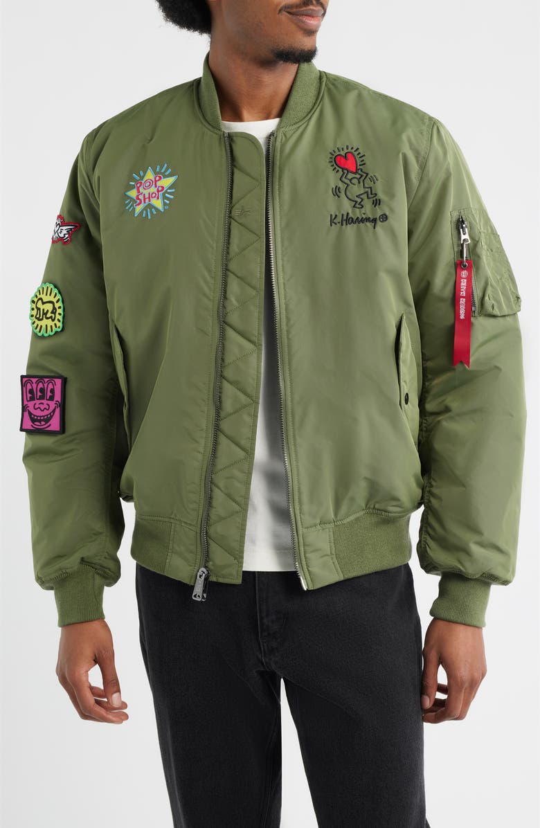 Alpha Industries x Keith Haring MA-1 Reversible Jacket, Main, color, Sage