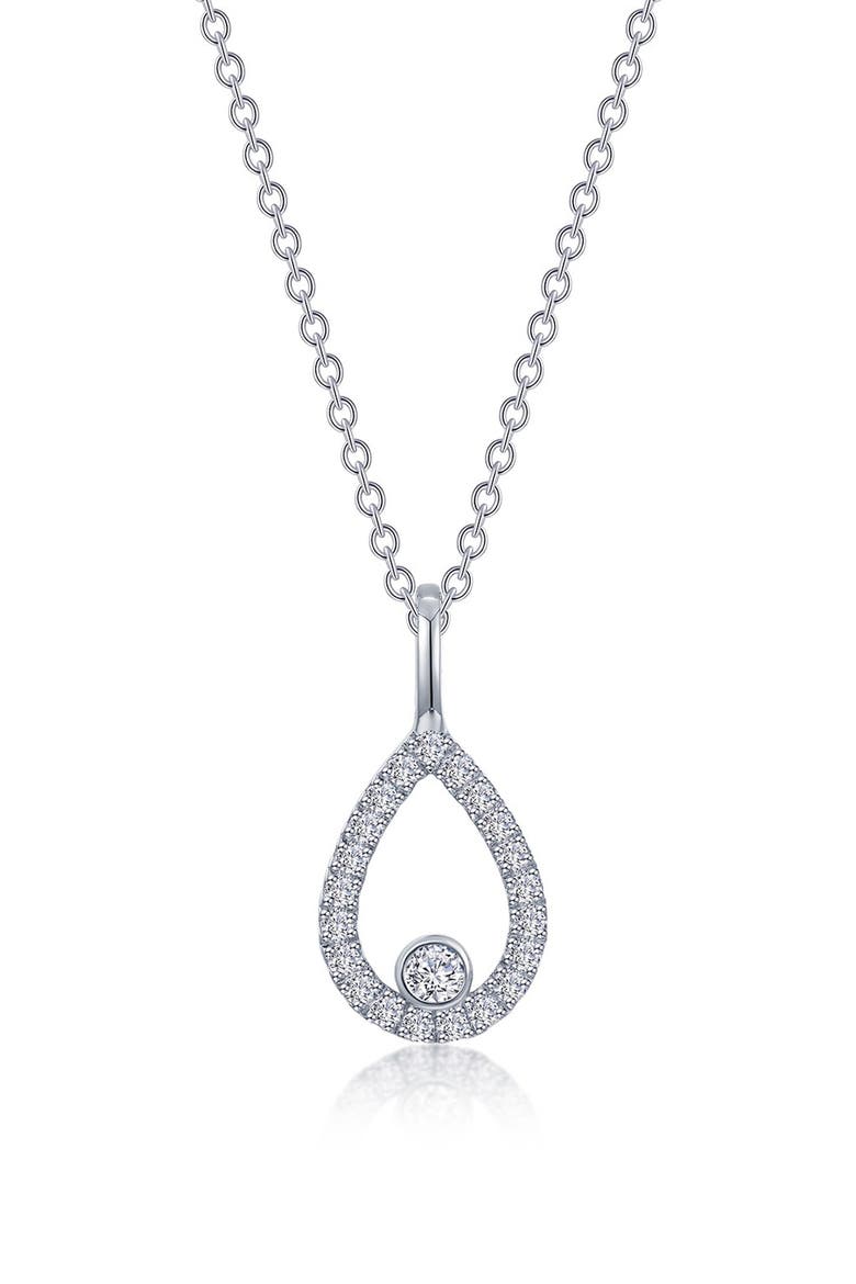Simulated Diamond Pear Pendant Necklace, Main, color, SILVER
