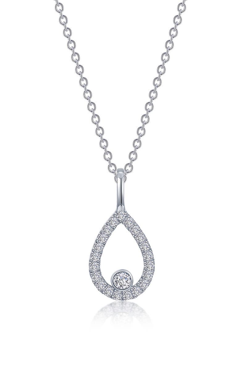Lafonn Simulated Diamond Pear Pendant Necklace, Main, color, Silver