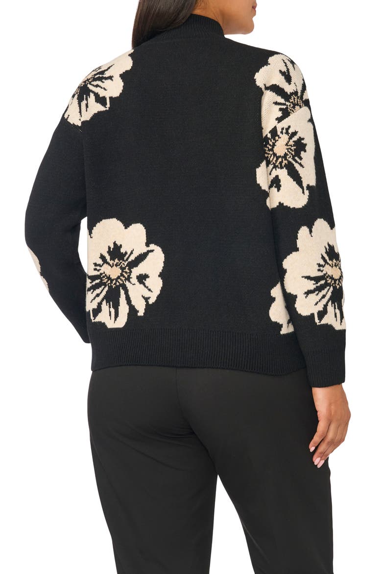 Floral Intarsia Mock Neck Sweater, Alternate, color, RICH BLACK